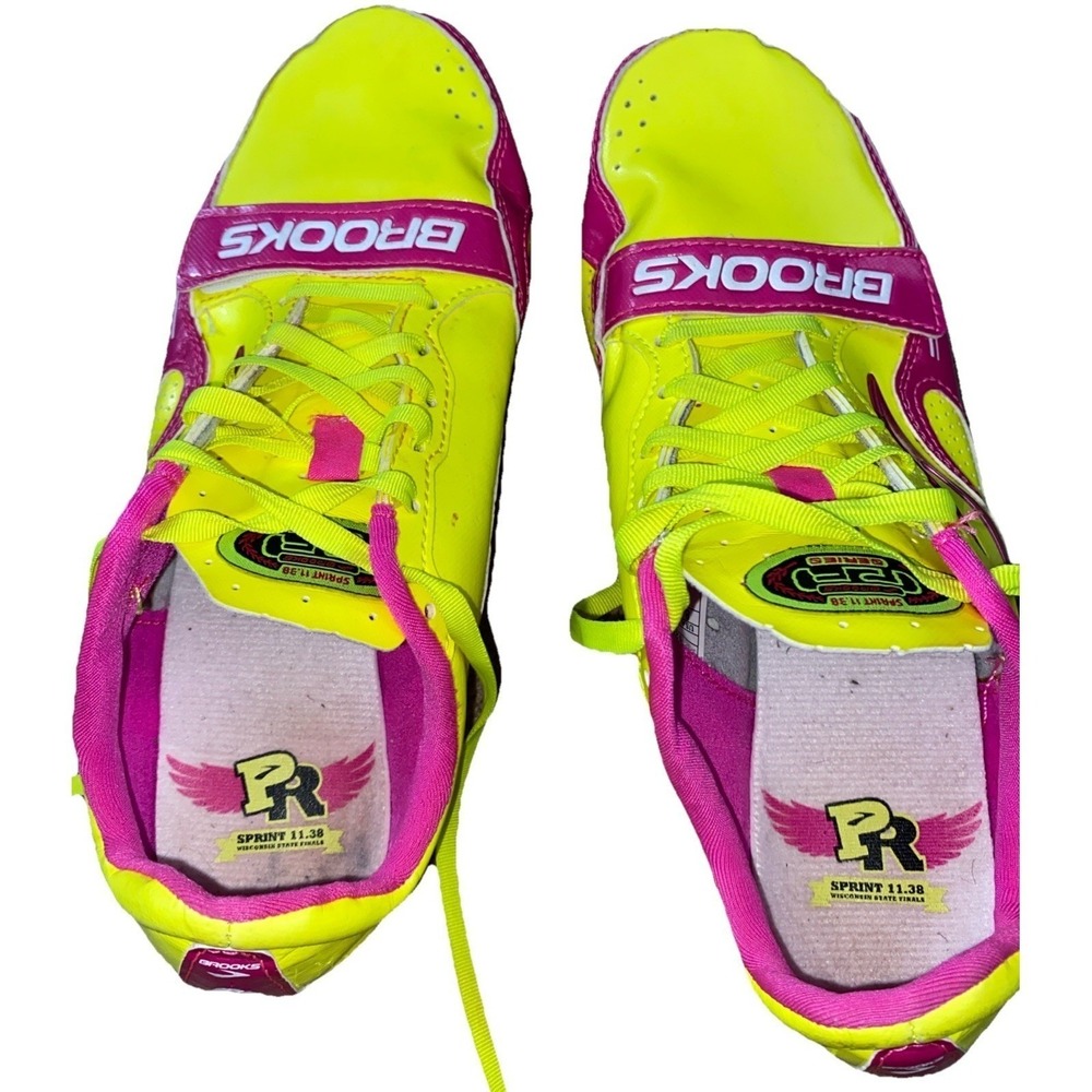 Brooks PR Series Sprint Track‎ Spikes Women 8 Neon Yellow Pink Racing Shoes